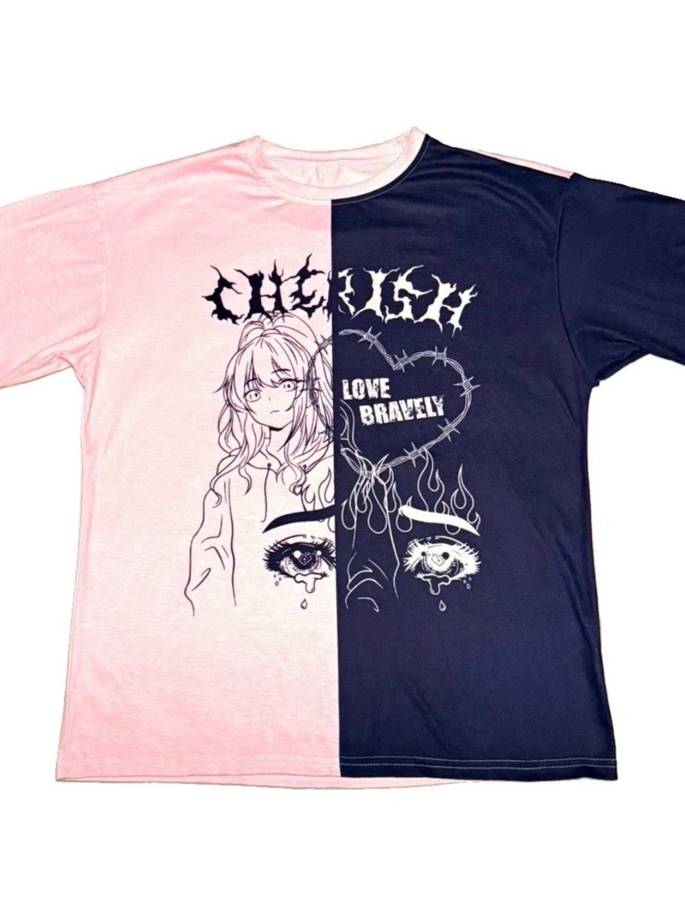 SHEIN Pink & Black Split Graphic Tee - Love Bravely
